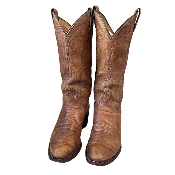 Vintage Tony Lama Cowboy Boots Size 9.5B Distressed Leather Western Riding Ranch - Picture 7 of 16